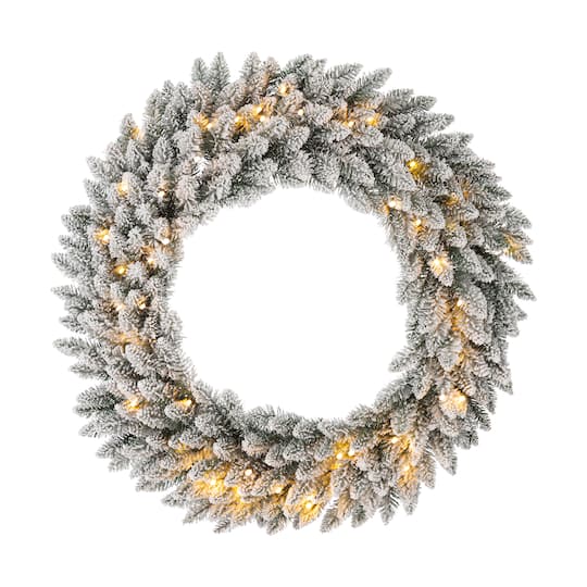 Glitzhome® 36" Pre-Lit Snow Flocked Christmas Wreath, Warm White Lights